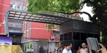 Election Commission of India building layered with digital voting interface, symbolizing new ECINET platform and electoral reforms.