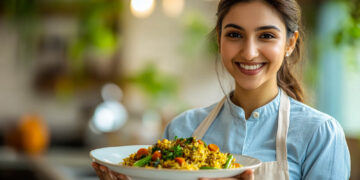 Healthy batch-cooked meals including quinoa bowls, baked chicken, dal, tomato pasta sauce, and overnight oats arranged for weekly meal prep.